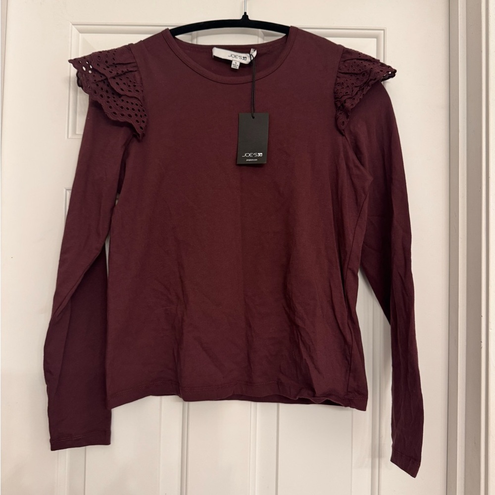 Joe's Jeans Maroon Long Sleeve Top with Lace Shoulders